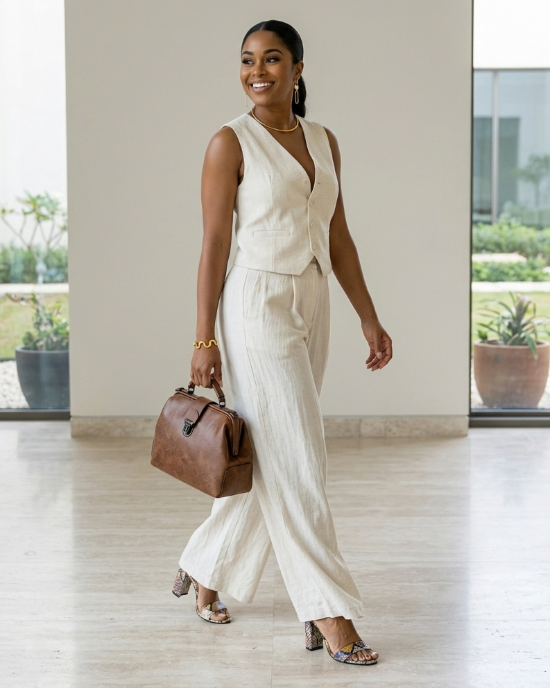 Simple And Elegant Vest Top High-Waist Wide-Leg Pants Casual Suit