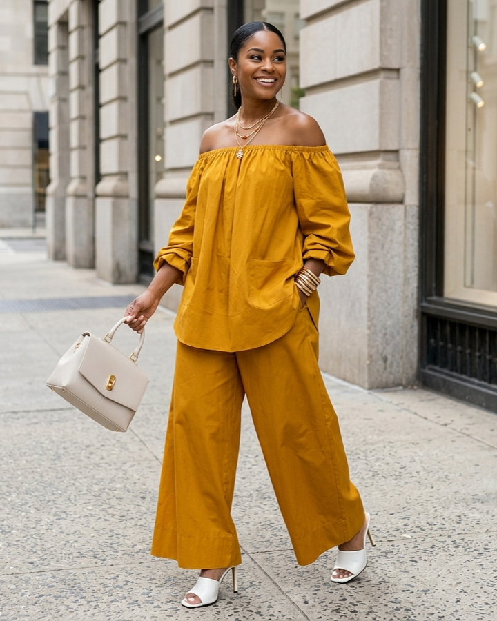 Off-shoulder Womens Cotton And Linen Wide-leg Pants Set
