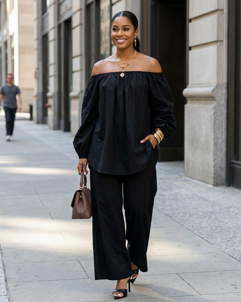 Off-shoulder Womens Cotton And Linen Wide-leg Pants Set