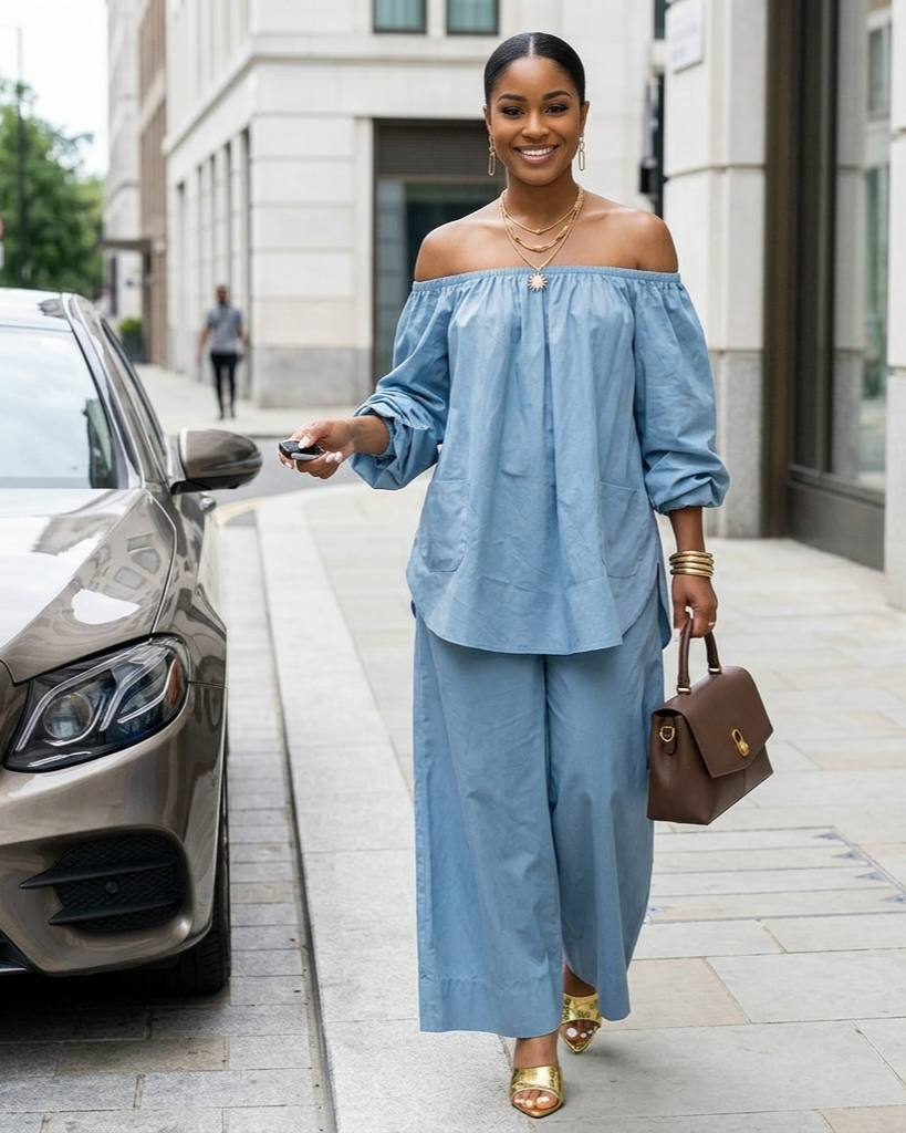 Off-shoulder Womens Cotton And Linen Wide-leg Pants Set