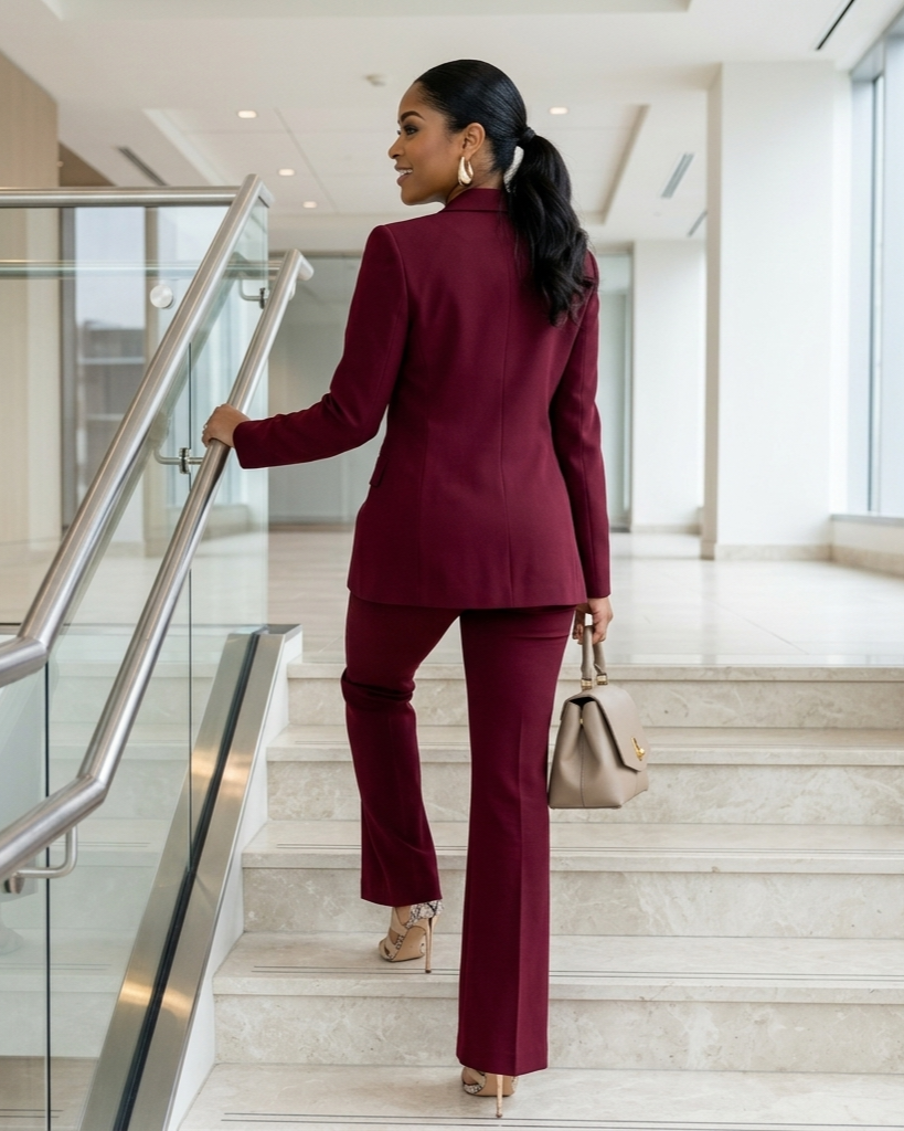 Power Of Earth Burgundy Sculpted 2-Piece Suit