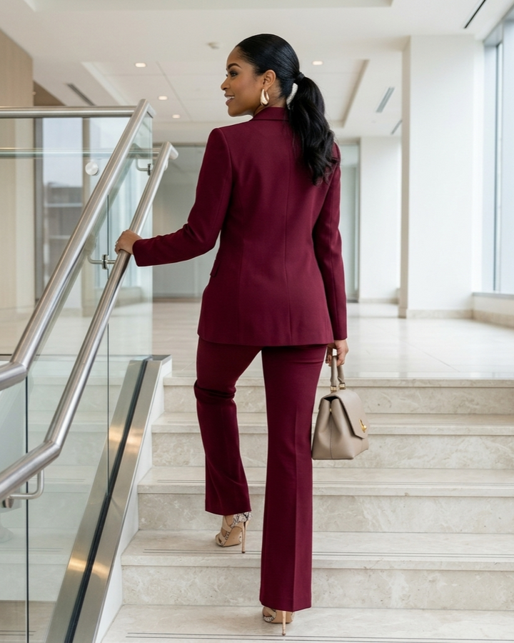 Power Of Earth Burgundy Sculpted 2-Piece Suit