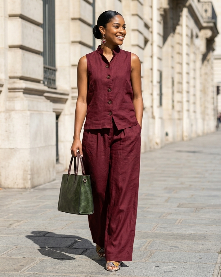 Casual Two-Piece Stand Collar Sleeveless Vest And Matching Pants Set