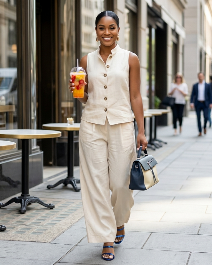 Casual Two-Piece Stand Collar Sleeveless Vest And Matching Pants Set