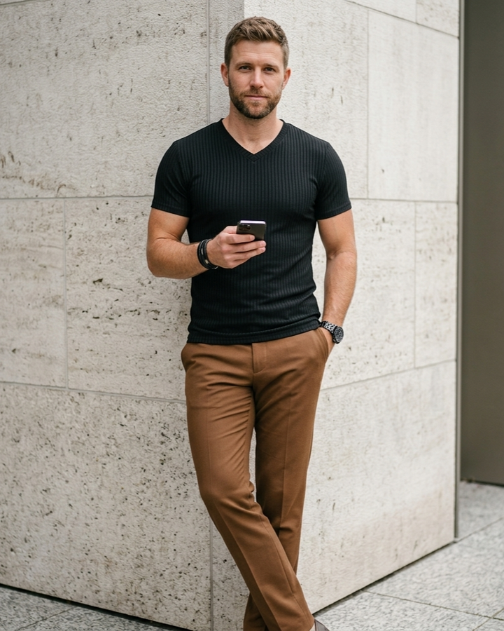Solid Color Small V Neck European And American Men&
