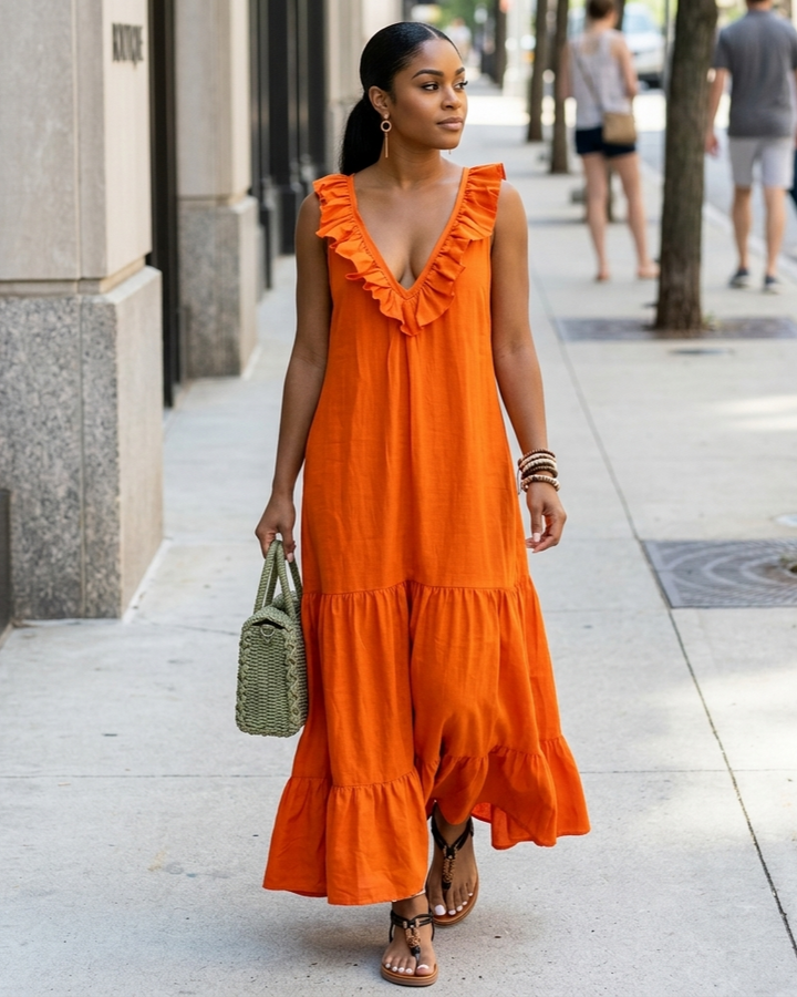 Lace-trimmed Loose-fit Casual Sleeveless Maxi Dress