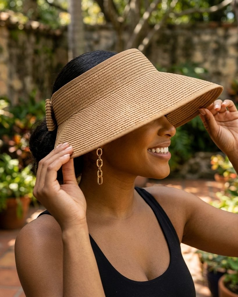 Sombrero de paja portátil plegable de verano con protección solar