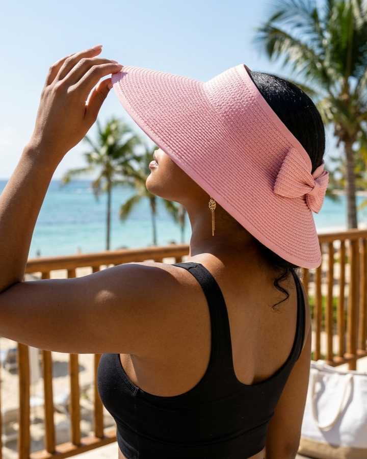 Sombrero de paja portátil plegable de verano con protección solar