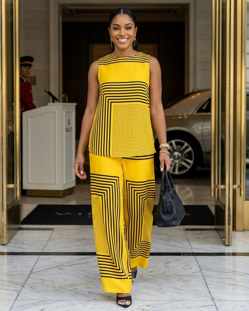 Lightweight Geometric Striped Sleeveless Top And Wide-leg Pants