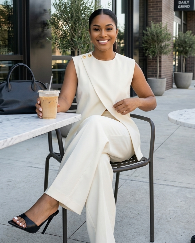 Irregular Sleeveless Vest Top And High-waisted Wide-leg Pants Set