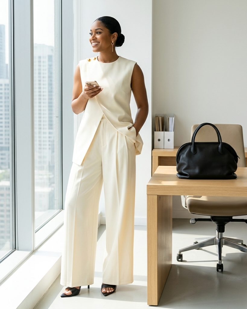Irregular Sleeveless Vest Top And High-waisted Wide-leg Pants Set