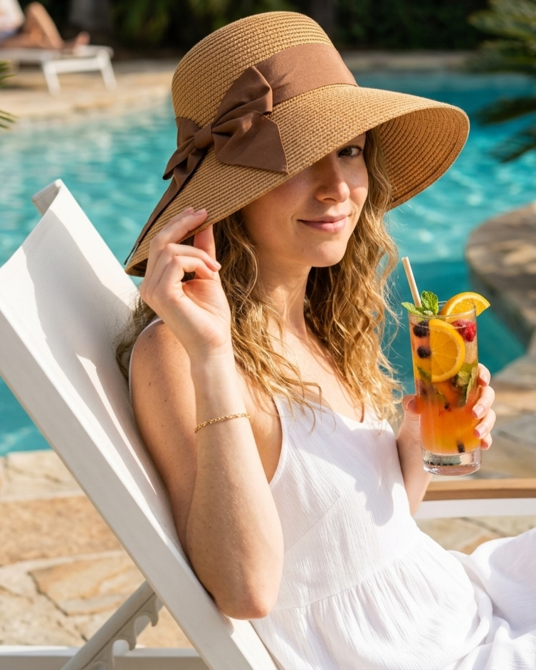 Sombrero de paja para mujer plegable parasol de playa