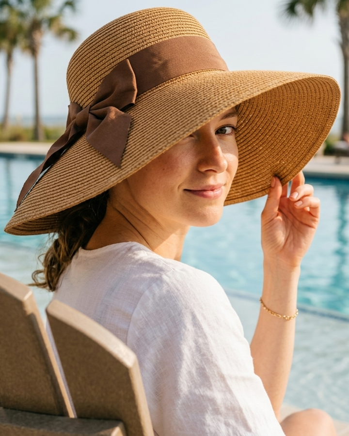 Sombrero de paja para mujer plegable parasol de playa