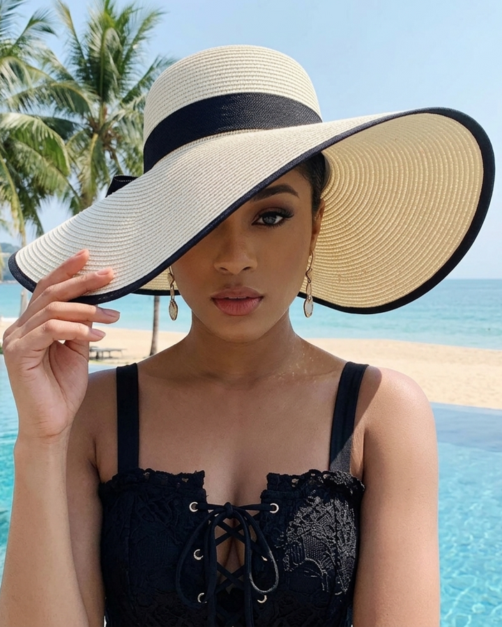 Sombrero de paja tejido para mujer, gorro de sol para playa y viajes