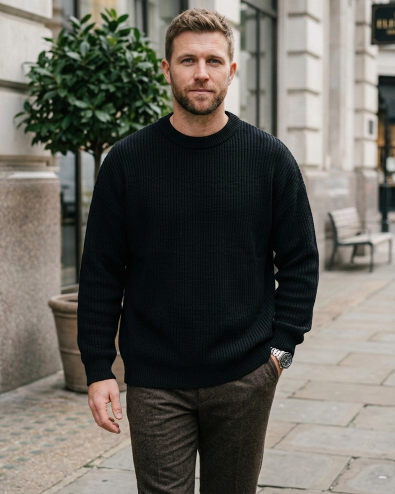 Thickened Chunky-Knit Crew-Neck Sweater For Men