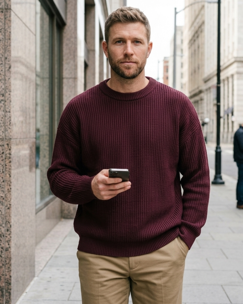 Thickened Chunky-Knit Crew-Neck Sweater For Men