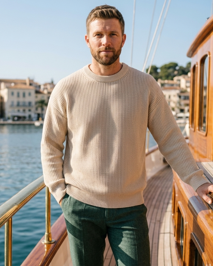 Thickened Chunky-Knit Crew-Neck Sweater For Men