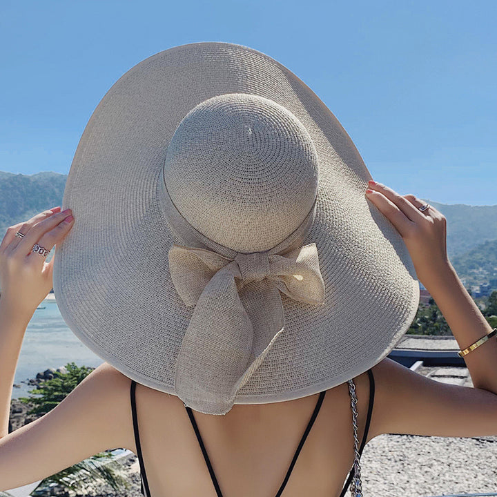 Sombrero de paja tejido para mujer, gorro de sol para playa y viajes