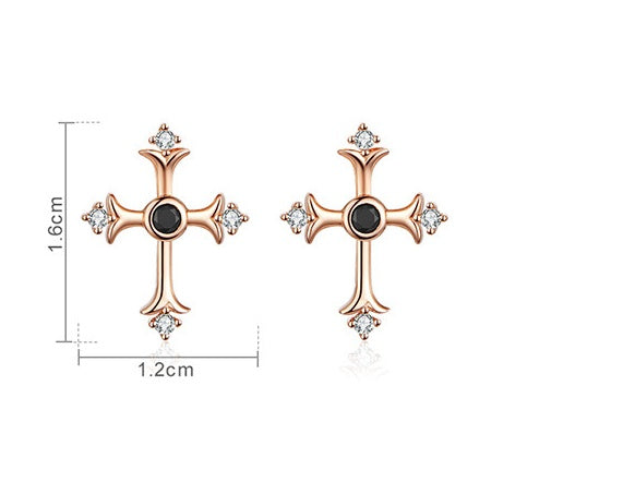Vintage Rose Gold Plated Cross Stud Earrings