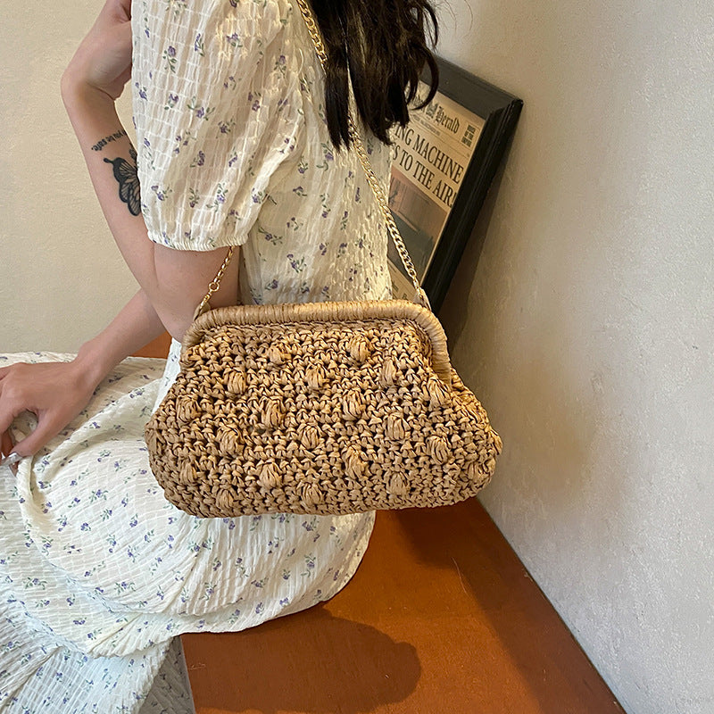 Bolso de playa de hombro tejido de moda con diseño calado