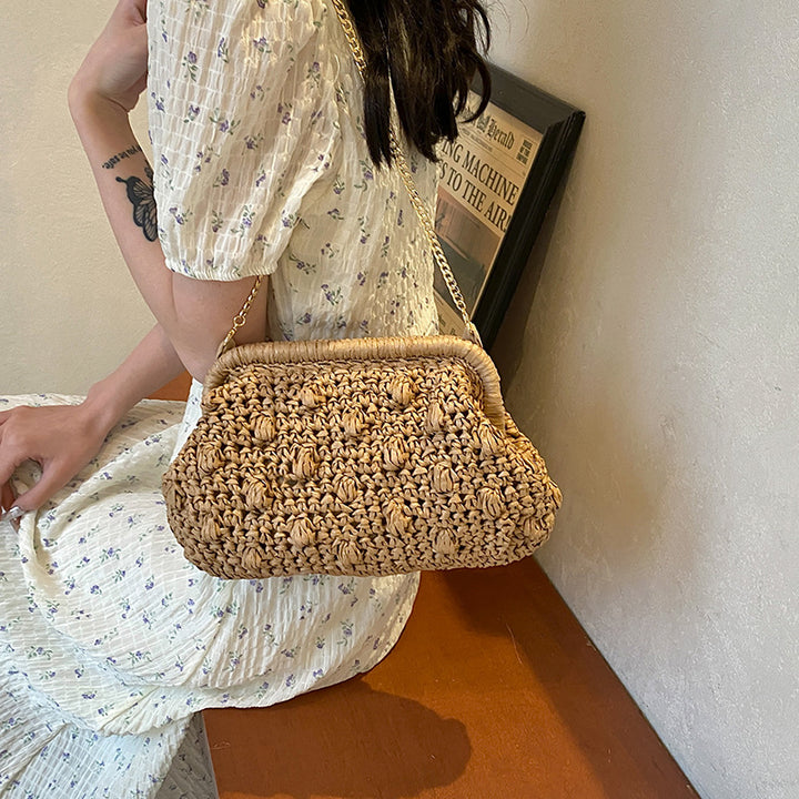 Bolso de playa de hombro tejido de moda con diseño calado