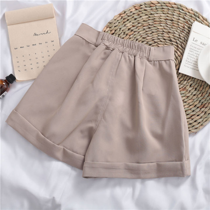 Pantalones cortos casuales de pernera ancha, de color sólido, enrollables y que combinan con todo