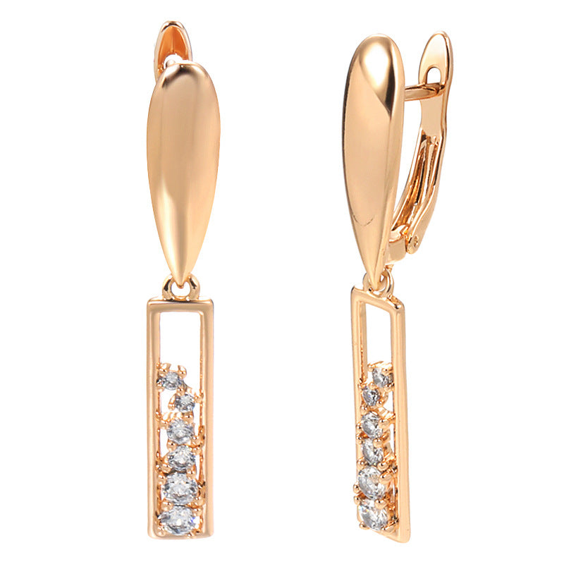 Pendientes de circonita chapados en cobre y oro, estilo moderno para mujer, rectangulares de oro rosa.
