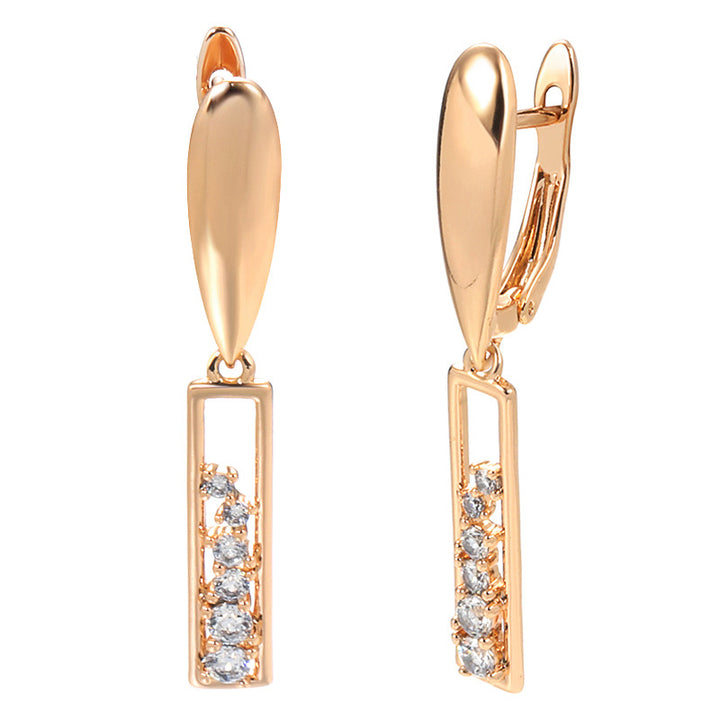 Pendientes de circonita chapados en cobre y oro, estilo moderno para mujer, rectangulares de oro rosa.