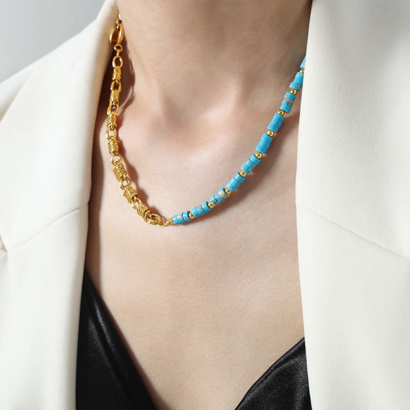 Fashion Personality Bends And Hitches Ornament Multi Colors Natural Stone Beaded Design Copper Jewelry Suit