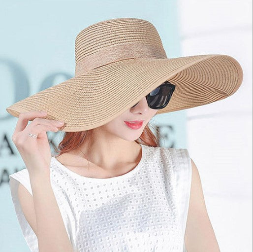 Sombrero de paja para mujer, de verano, plegable, para playa, protección solar