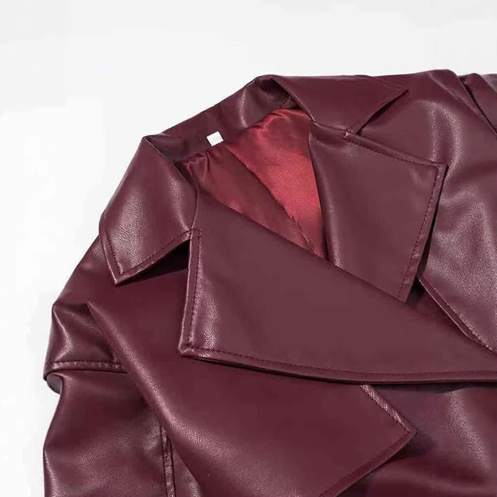 Chaqueta de cuero larga, elegante y chic para mujer