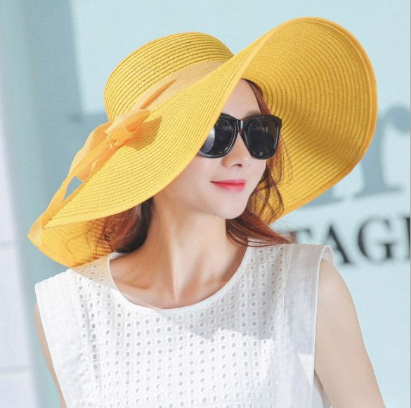 Sombrero de paja para mujer, de verano, plegable, para playa, protección solar