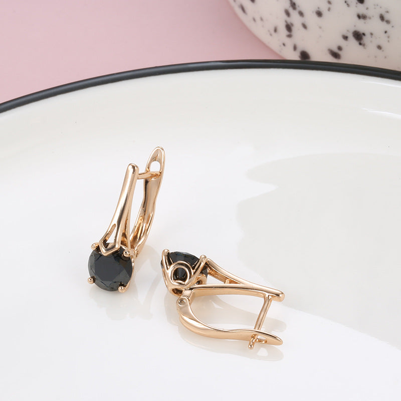 Pendientes de Circonita Negra Románticos de Oro Rosa de Moda