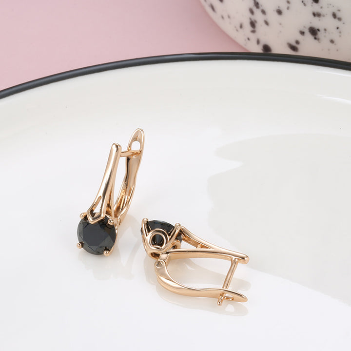 Pendientes de Circonita Negra Románticos de Oro Rosa de Moda