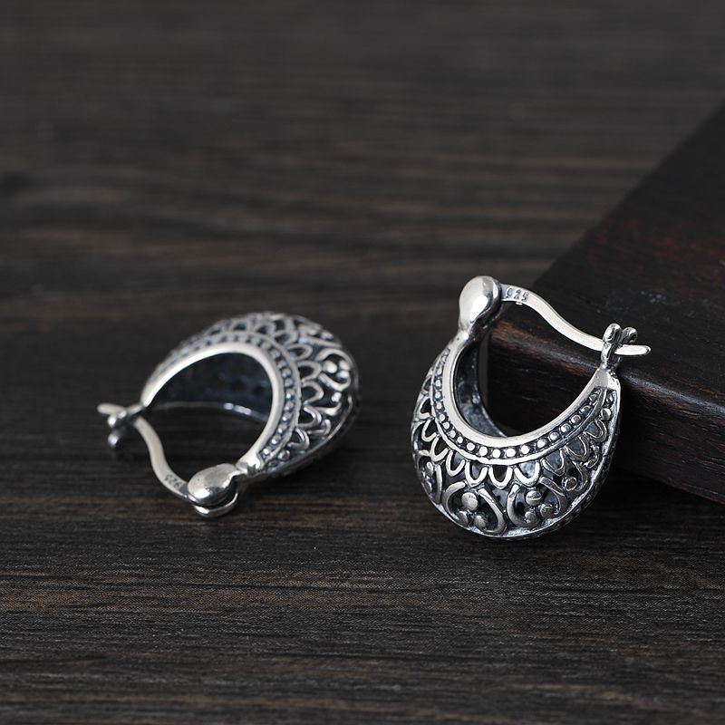 Pendientes de plata tailandesa retro mate de plata S925