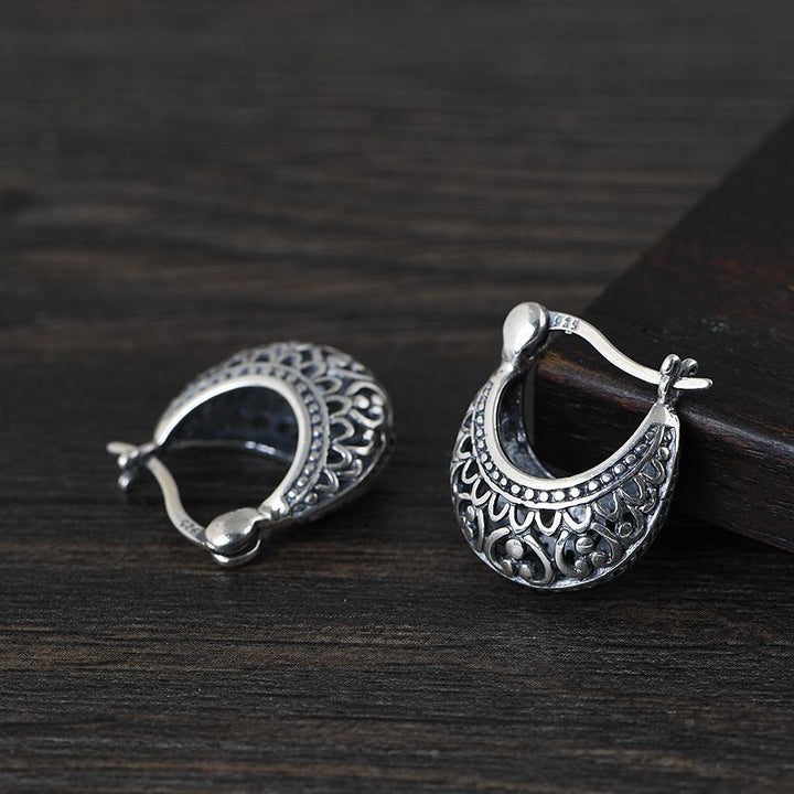 Pendientes de plata tailandesa retro mate de plata S925