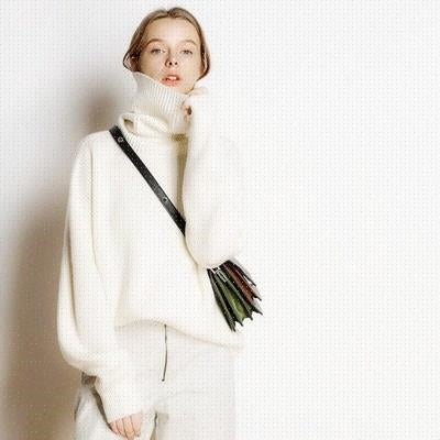 Suéter de Cachemir para Mujer Cuello Alto Jerséis Tops Liso