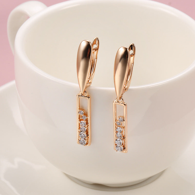 Pendientes de circonita chapados en cobre y oro, estilo moderno para mujer, rectangulares de oro rosa.