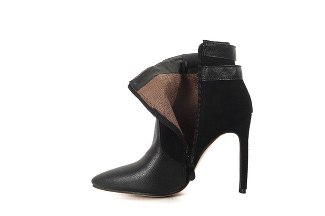 Botines de tacón alto retro y fino con hebilla y remaches, para mujer, tallas grandes, zapatos de invierno, azul, negro, rojo, tacón de aguja