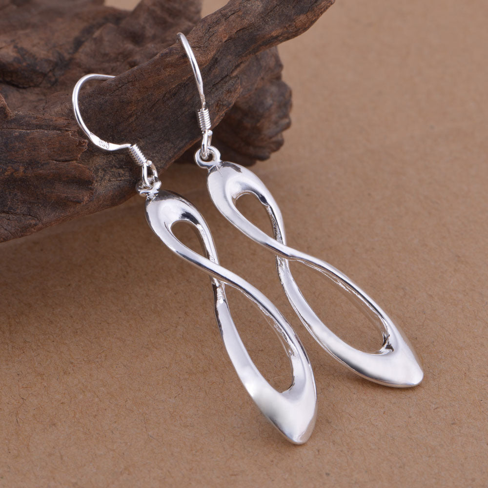 Pendientes de plata de ley Pendientes largos con figura de infinito