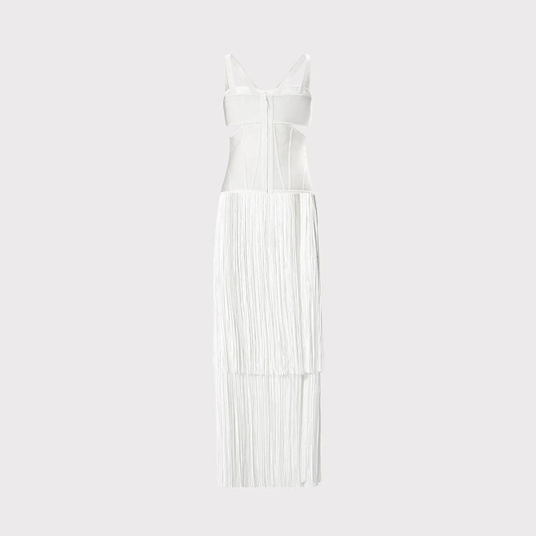 Retro Spaghetti Straps Slim Bandage Tassel Long Event Dress