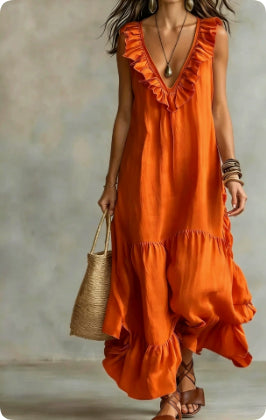Lace-trimmed Loose-fit Casual Sleeveless Maxi Dress