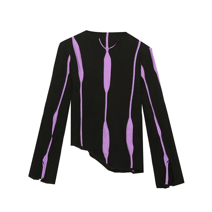 Striped Purple Top Sweater For Women