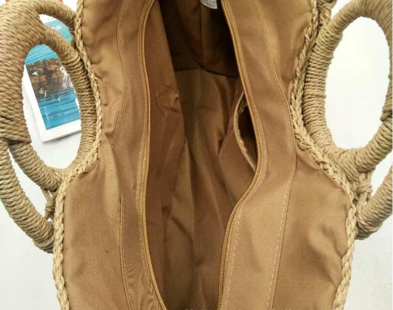 Bolso de playa de mano con asa de madera