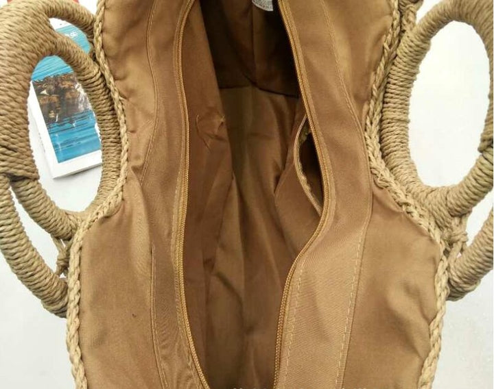 Bolso de playa de mano con asa de madera