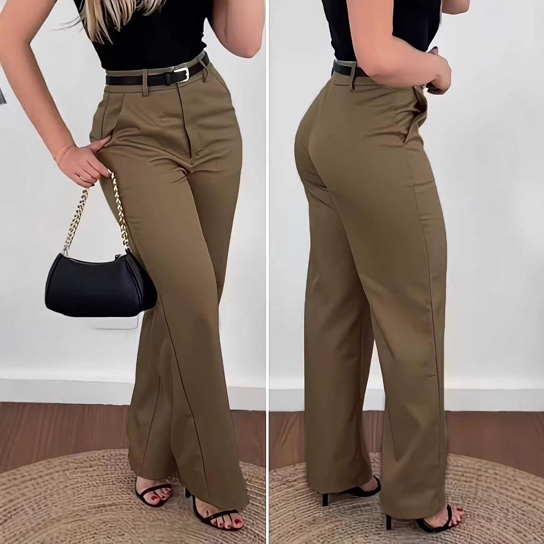 Pantalones anchos holgados informales de color liso para mujer
