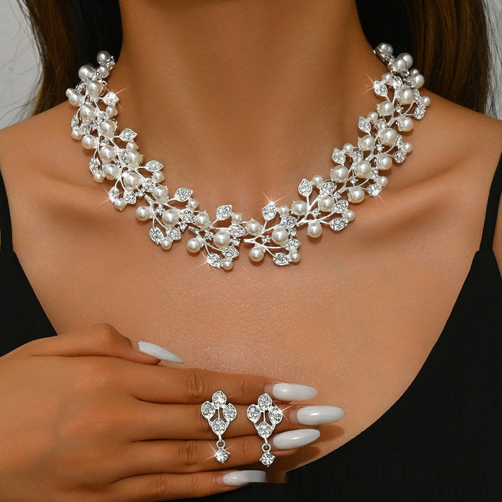 Conjunto de joyería con forma de hoja de perla para mujer