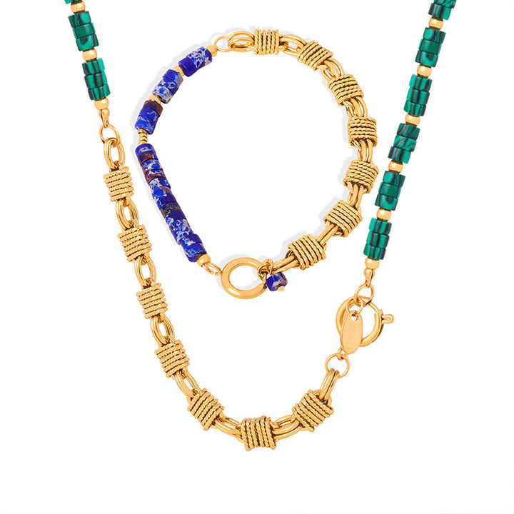 Fashion Personality Bends And Hitches Ornament Multi Colors Natural Stone Beaded Design Copper Jewelry Suit