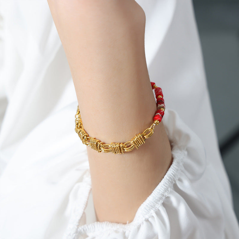 Fashion Personality Bends And Hitches Ornament Multi Colors Natural Stone Beaded Design Copper Jewelry Suit