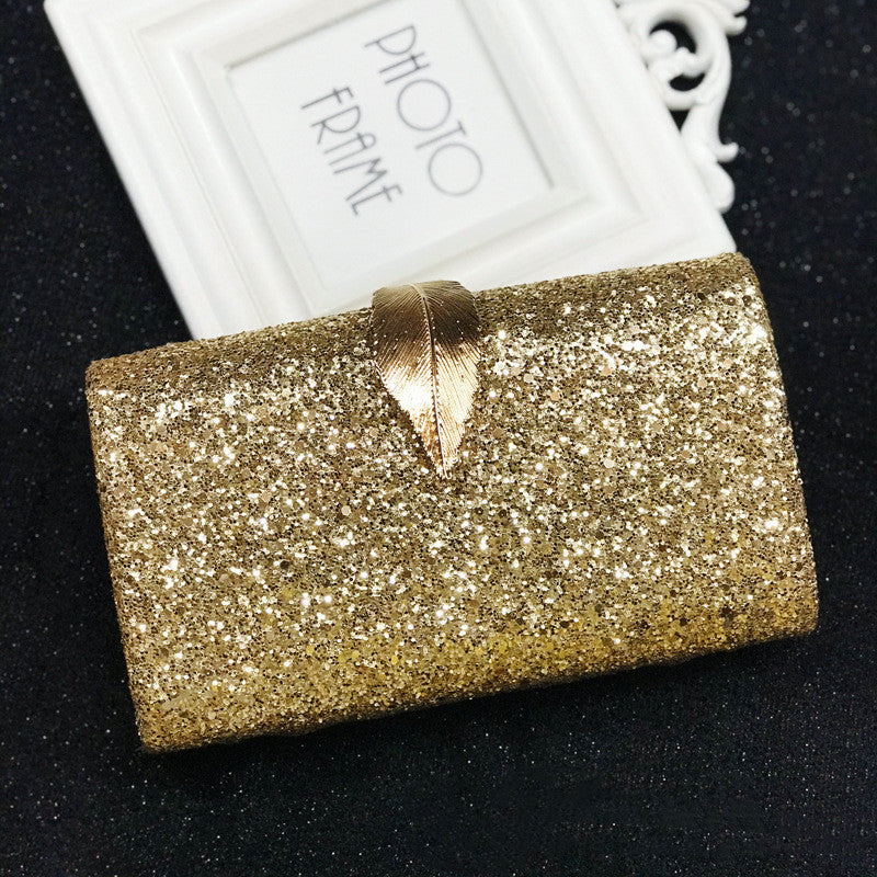 Evening Bag Ladies Clutch Super Shiny  Hardware Leaf Lock